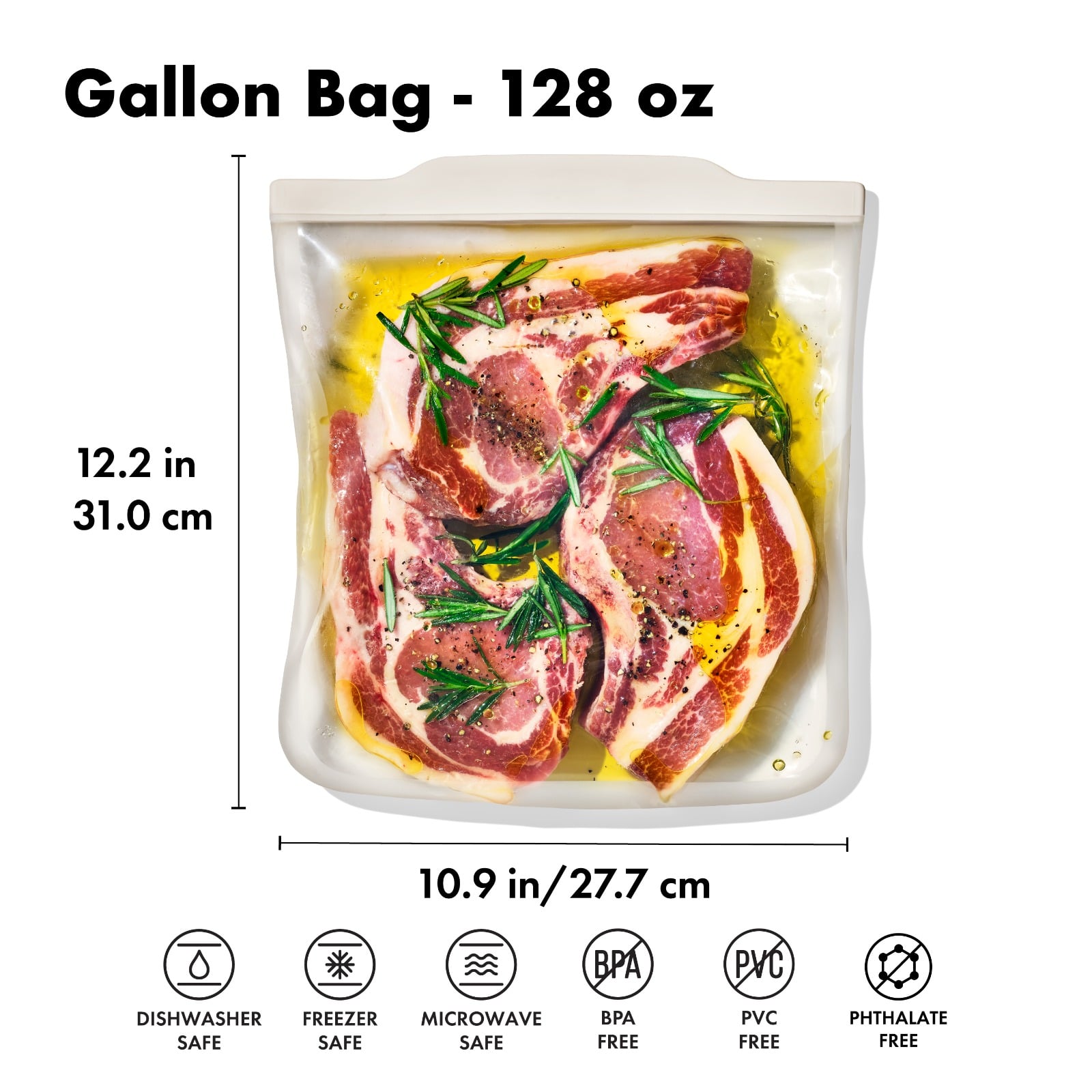 Silicone Reusable Bag - Gallon Bag (128 oz) - Oat - Image 6