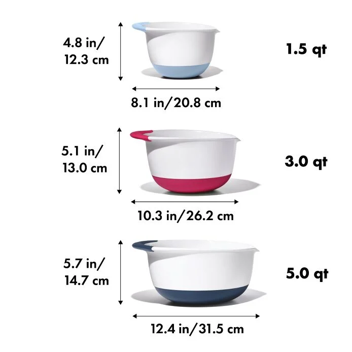 3 Piece Mixing Bowl Set New Colored Handles - Image 2
