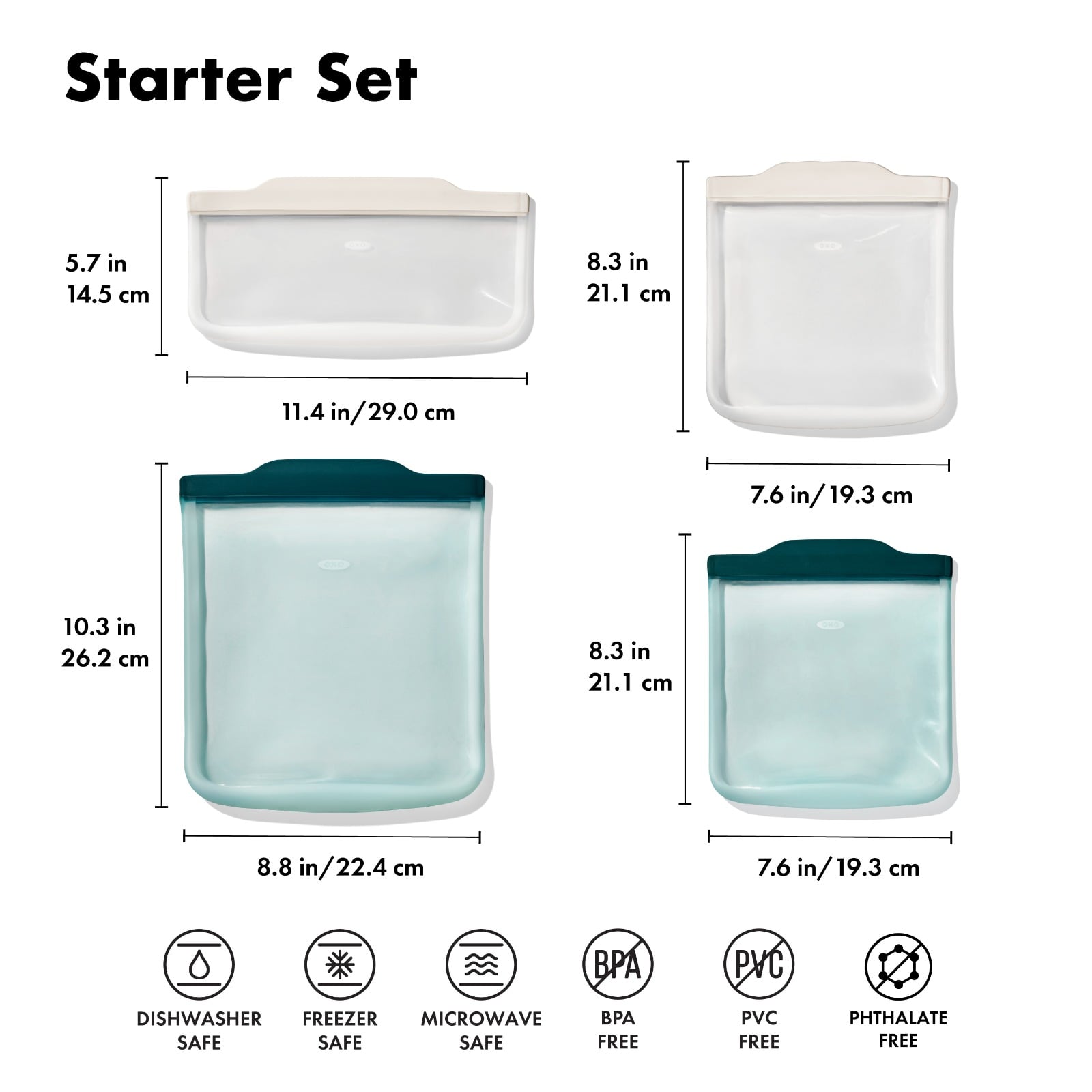 Silicone Reusable Bag - 4 Piece Starter Set - Oat/Lagoon - Image 7