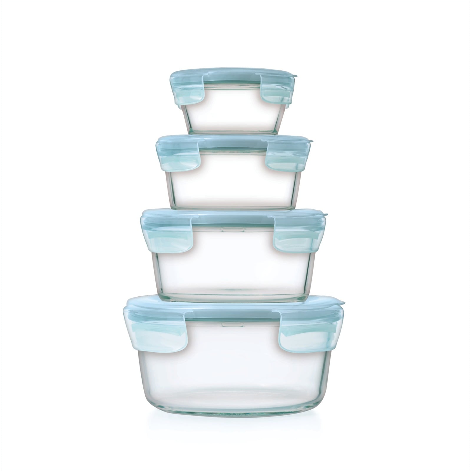 8-Piece Smart Seal Glass Round Container Set - Arctic Blue