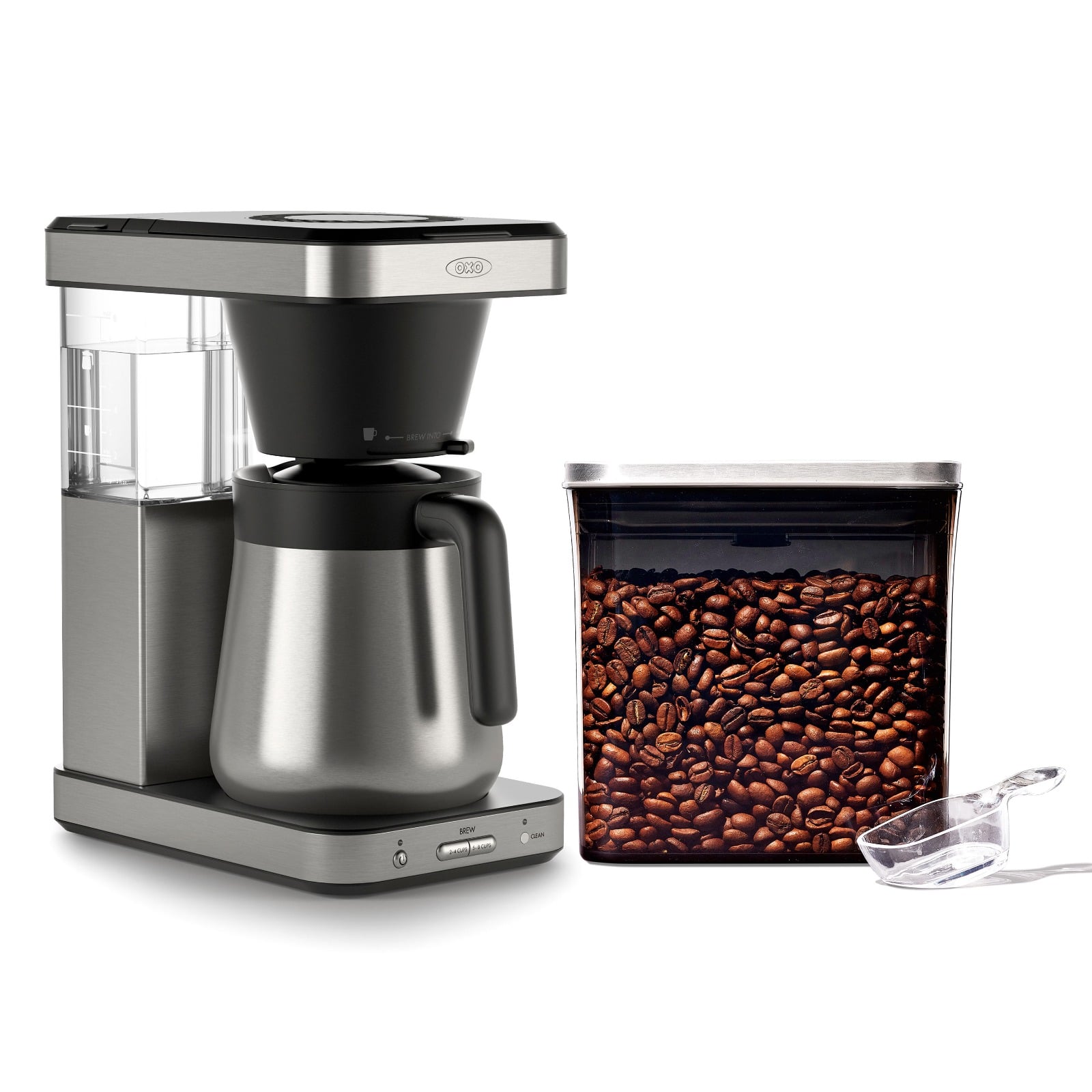 8-Cup Coffee Maker & Steel Coffee POP Container (1.7 Qt) with Scoop Bundle