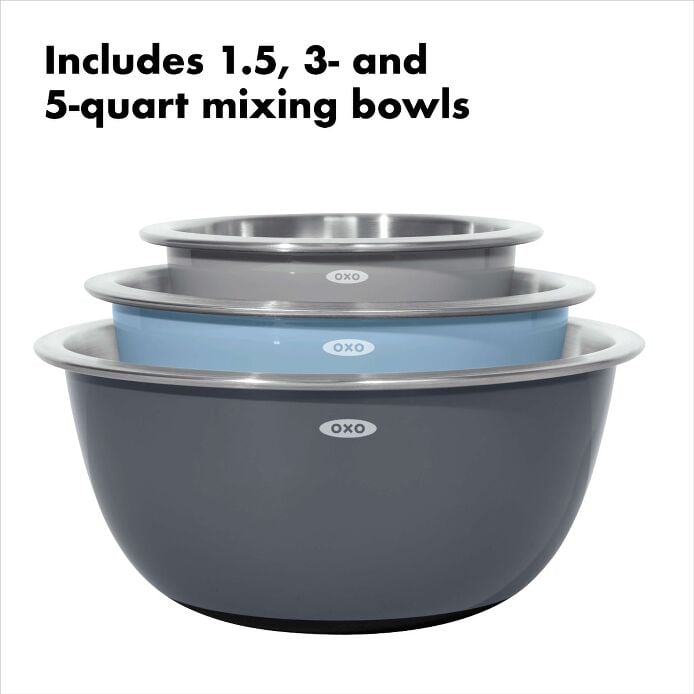 3-Piece Stainless Steel Mixing Bowl Set - Blue/Gray - Image 2